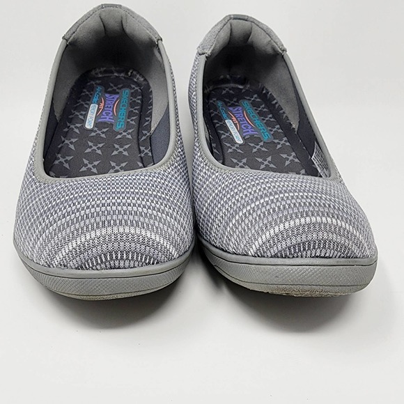 Skechers Stretch Fit Memory Foam Grey Striped Wedge Comfort Shoes EUC 9.5 48881 - Picture 4 of 10